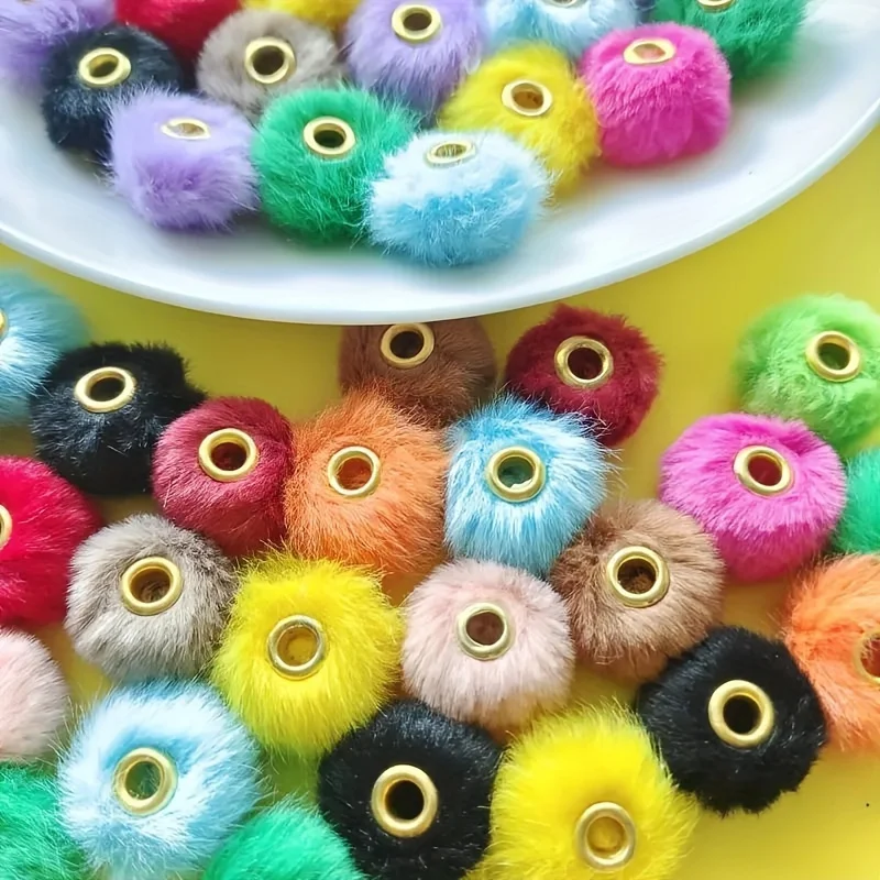 10pcs/20pcs 20mm Mixed Color Series Long Hair Large Hole Plush Beads DIY Jewelry Making Autumn/Winter Gift Ideas
