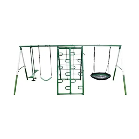 Swing Climb and Glide Play Center Backyard Playground Set Easy Assembly 7 User/ 5 Station Metal Outdoor Play Set for with Two C