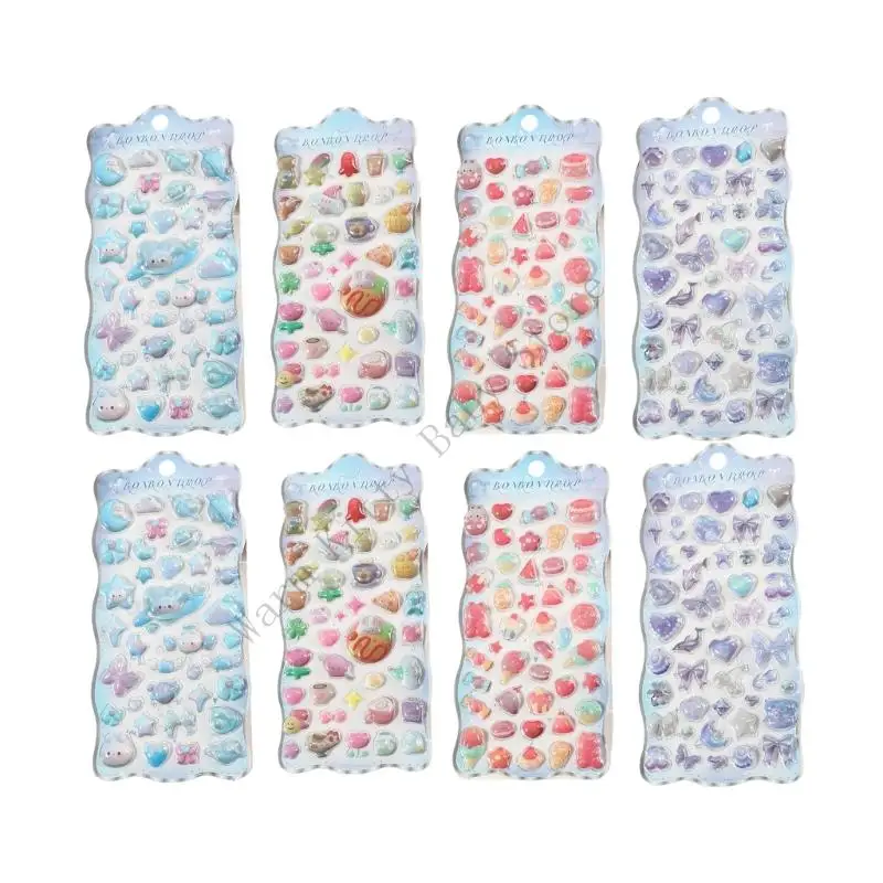 XXFE 8 個子供漫画ステッカー 3D クリスタルエンボスステッカー安全な PVC 粘着デカールステッカー幼児アクセサリー