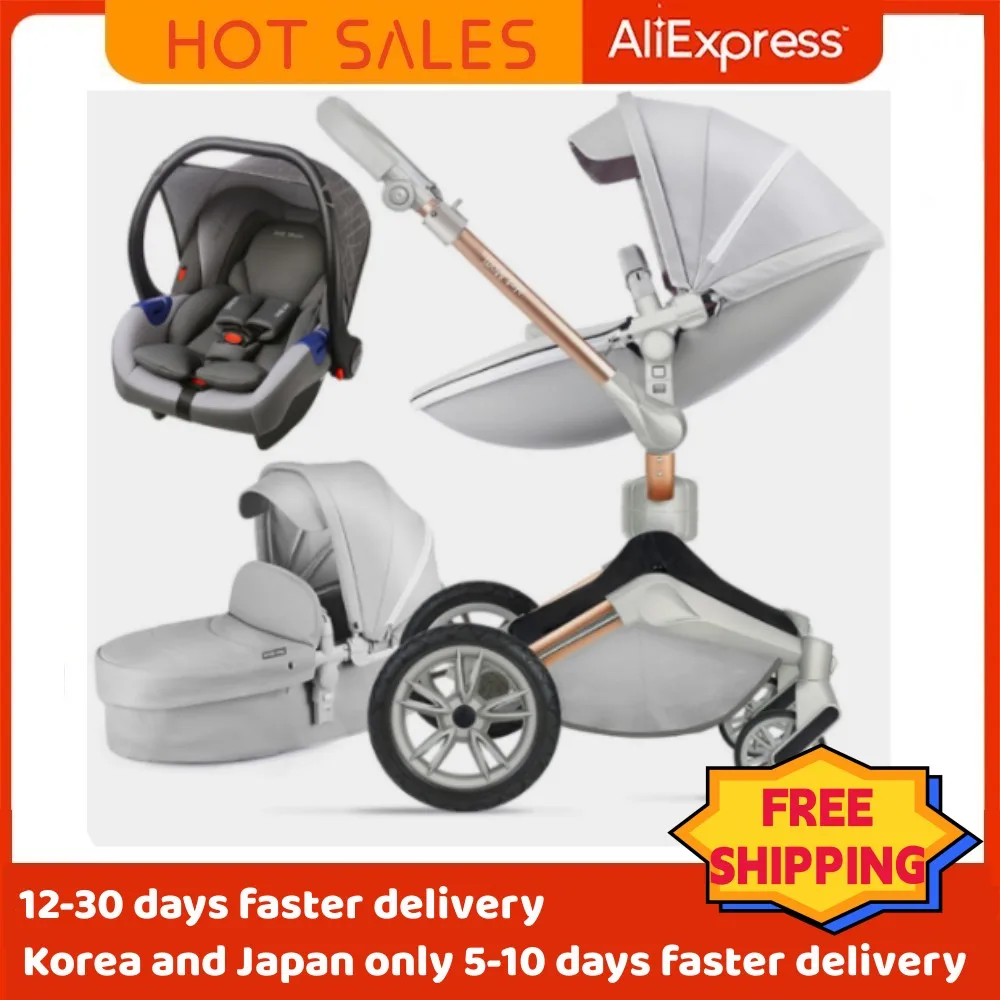 Hot Mom Luxury Baby Stroller 3 in 1 travel system stroller with bassinet and car seat，360° Rotation stroller with high quality