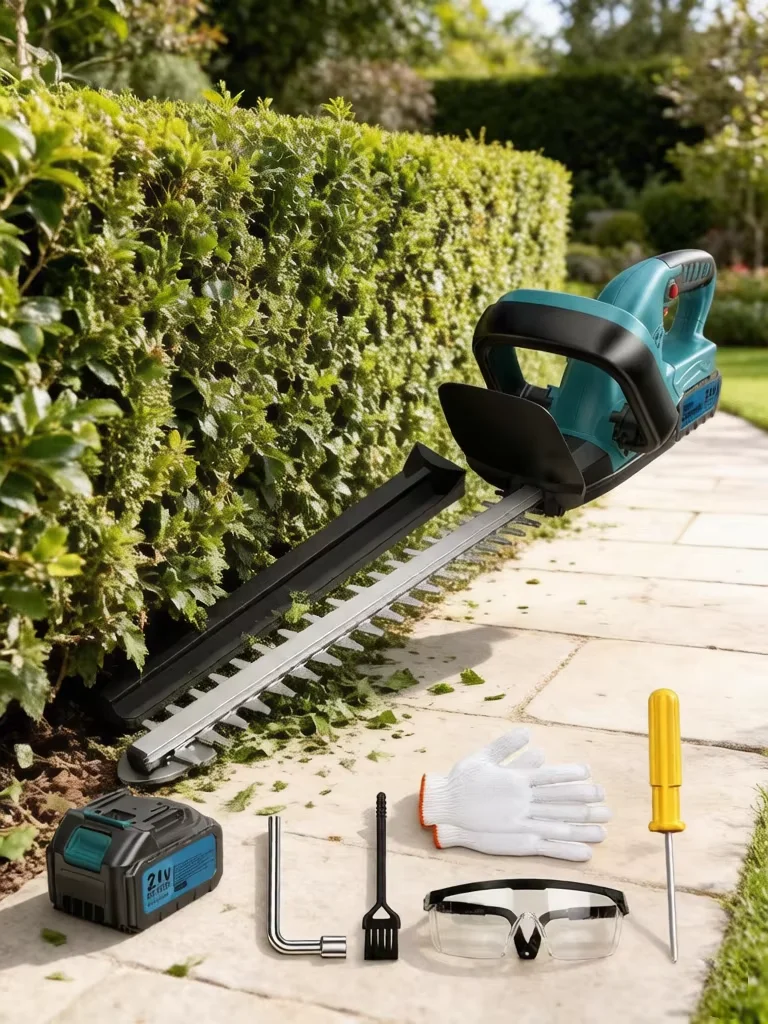 Bogseth Akku-Heckenschere mit 3000mAh Akku, 3000 U/min, 48cm Doppelklinge, 40-60 Min. Laufzeit, Sicherheitsverriegelung, keine Montage erforderlich, Garten-Strauchschere mit Handschuhen & Schutzbrille