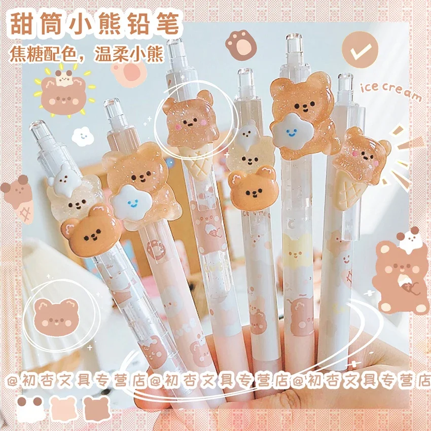 Crayon mécanique ours Kawaii pour enfants, fournitures de bureau mignonnes, crayons automatiques de dessin animé, école, étudiant, 0.5mm