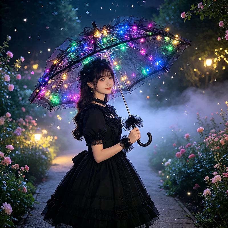 Luminous LED Light‑Up Lace Parasol Perfect for Night Club Wedding Photos Prop Glowing Lace Umbrella Shine in Every Moment