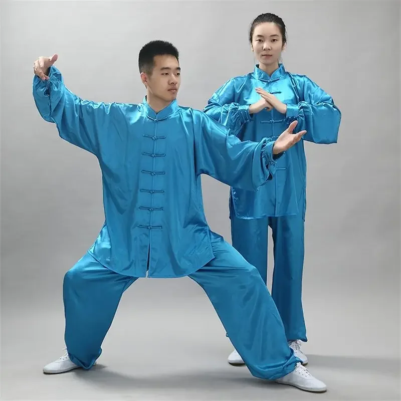 Chinese Traditional Clothing Set Man Woman Tai Chi Kung Fu Uniforms 12Colors Wushu Top Pants Training Performance Costumes