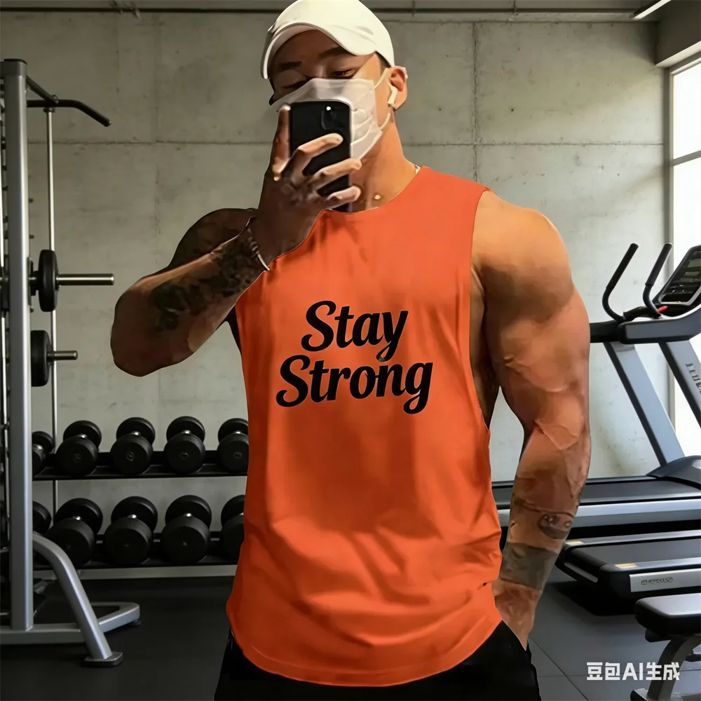 

Summer men's vest gym clothing man Indoor fitness sleeveless T-shirt quick-dry tank tops Stay Strong print T-shirt ventilate top