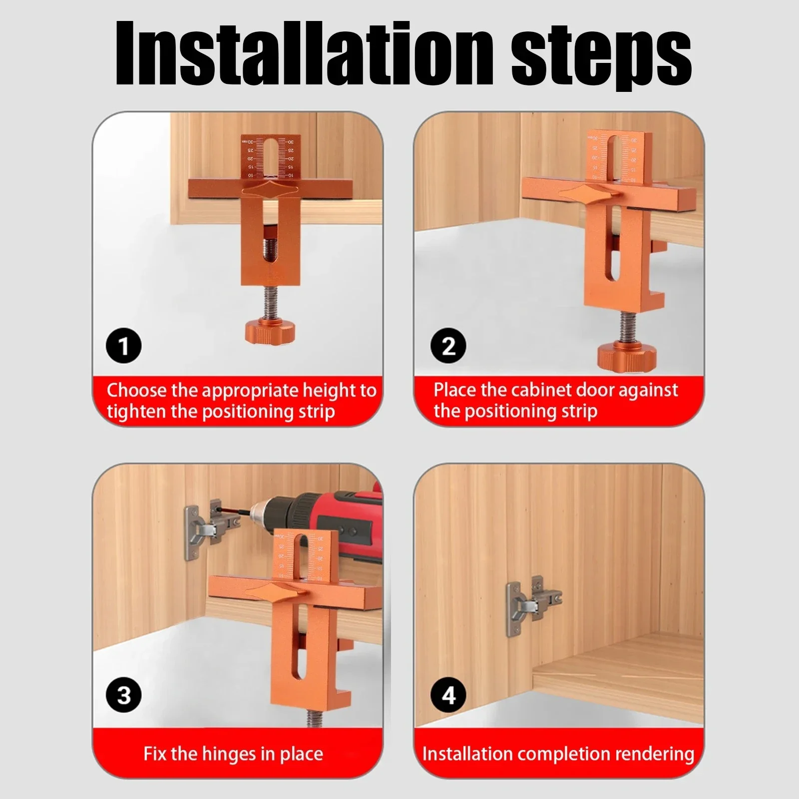 Schranktür-Installationsvorrichtung 10mm Rebounder Gestanzte Montagevorrichtung 2-in-1 Schnelle Schranktür-Montageschablone Werkzeug – Detail 2