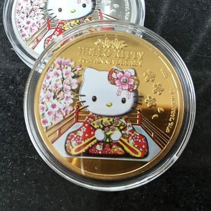 Hello Kitty cartoon creative exquisite commemorative coins painted 4 collection coins children's toy surprise gift wholesale