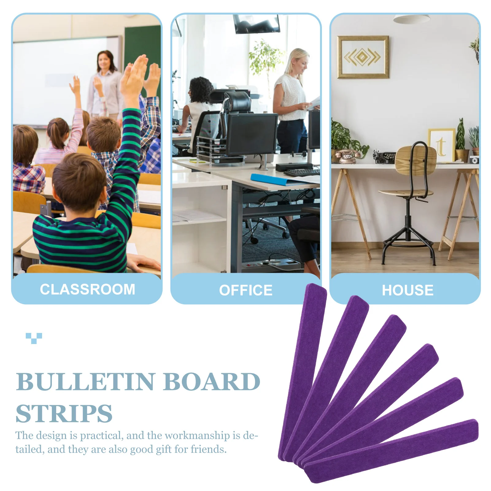 6Pcs Felt Bulletin Board Strips Thick Material Office Wall Decoration Memo Board Strips Practical Convenient Design