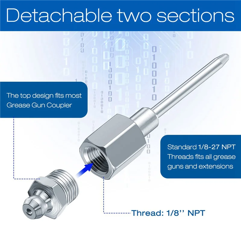 

2X Narrow Needle Nozzle Grease Adapter With Hardened Steel Tip, Needle Nose Grease Dispenser With 1/8 Inch NPT Thread