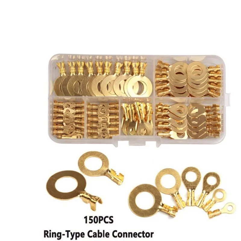 150pcs/set Round Terminal Block DJ431 O-type Lugs Terminals Cold-Pressed Connector Copper Tab Wiring Nose Combination Set