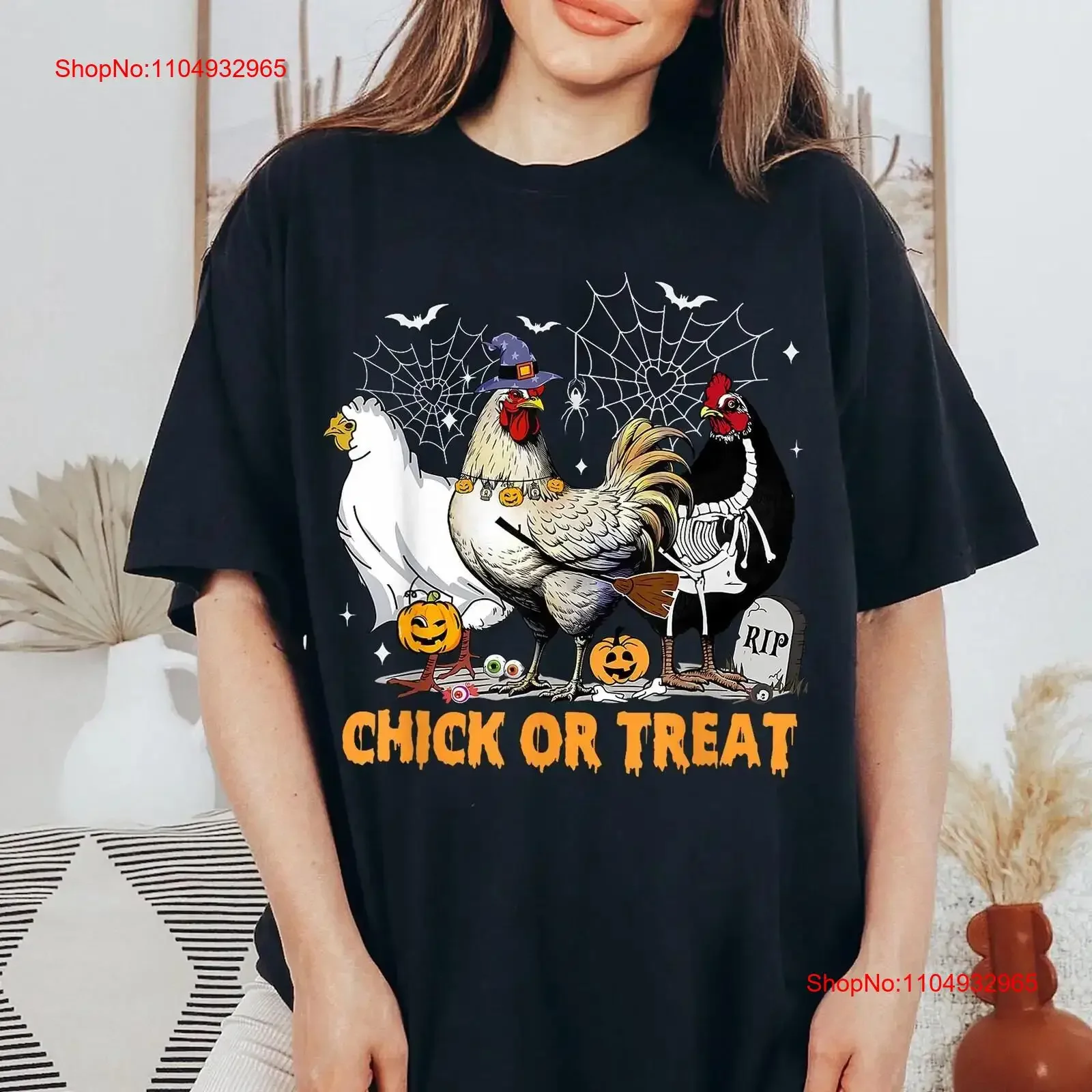 تي شيرت الهالوين Chick or TreaT تي شيرت Chicken Funny Ghost Lovers عتيق مغسول برسومات عصرية قابلة للتنفس وناعمة ومريحة للجنسين
