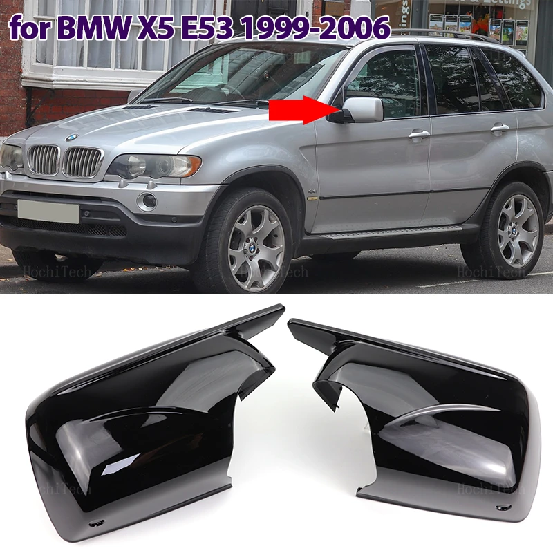 2pcs 2024 New M Look Mirror Covers for BMW X5 E53 1999-2006 Glossy Black Rearview Side Mirror cover Caps