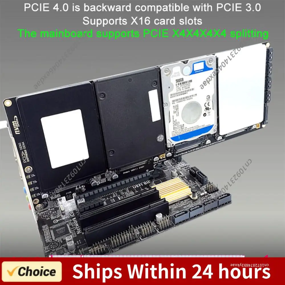 

4-портовая карта-конвертер с интерфейсом NVMe PCIe X16 и светодиодным индикатором, для подключения NVMe-устройств к PCIe X16, для ПК