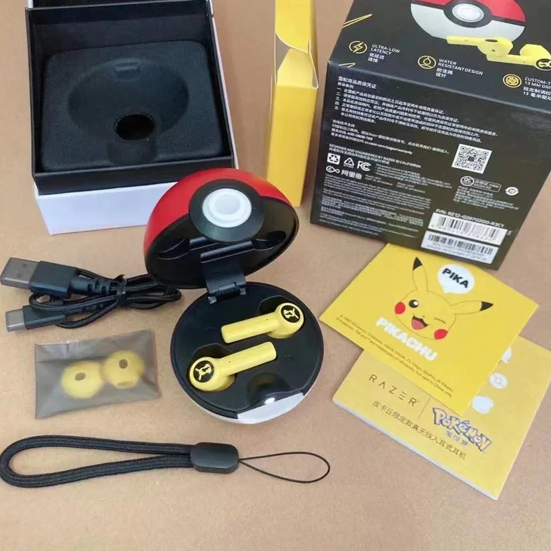 Novo pokemon pikachu verdadeiro sem fio bluetooth fones de ouvido tws esporte redução ruído controle toque microfone universal