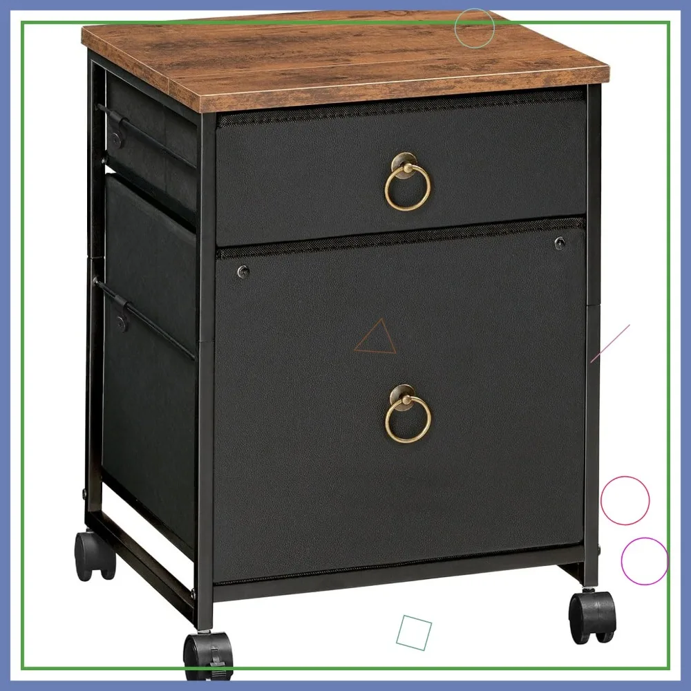 Classeur mobile vertical à 2 tiroirs, support d'imprimante roulant avec roues verrouillables pour fichiers format A4/lettre, marron rustique