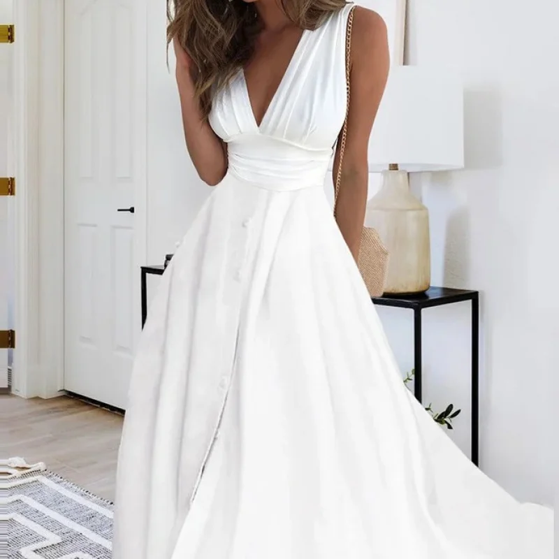 

2025 New V Collar Chest Wrap Formal Party Sexy Women Clothing Fashion Dress C001