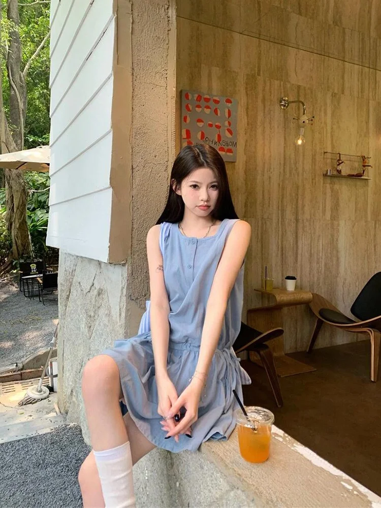 

Crbaby Studio Gentle Sweet Blue круглый Ne Svel A-Line Dr Женское летнее платье небольшого размера для поездок на работу с высокой талией или ...