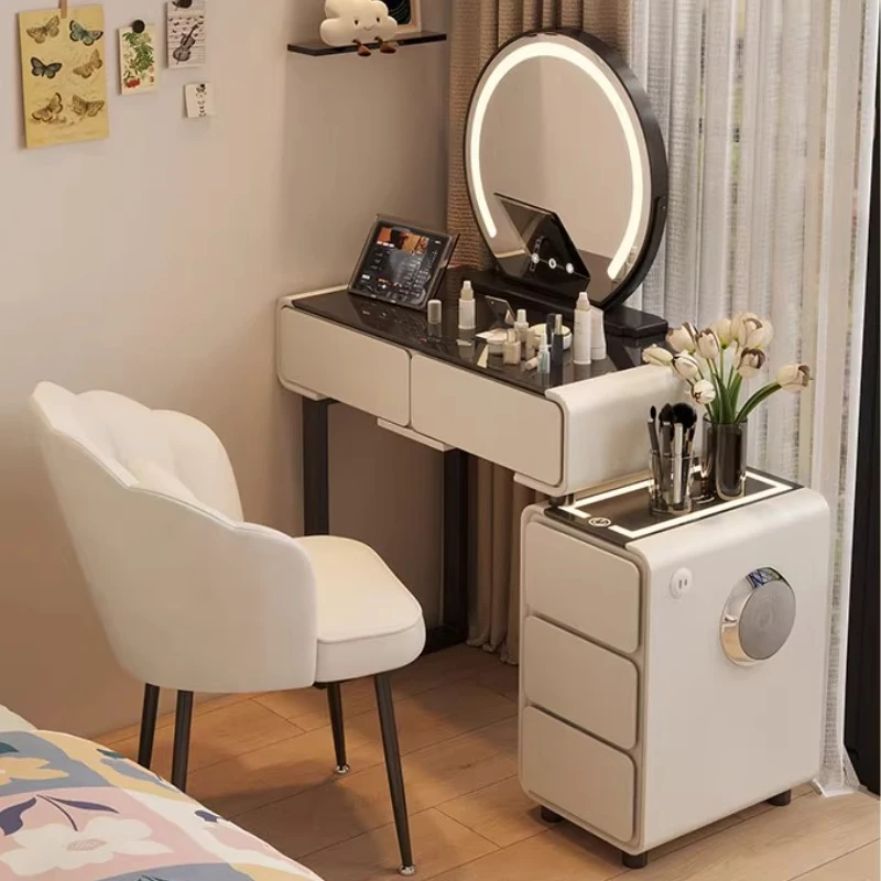 #Makeup vanity Dressing table Toiletries LED desk dressers Bedroom Modern Simple Cream Style Smart Makeup Table Storage Cabinet