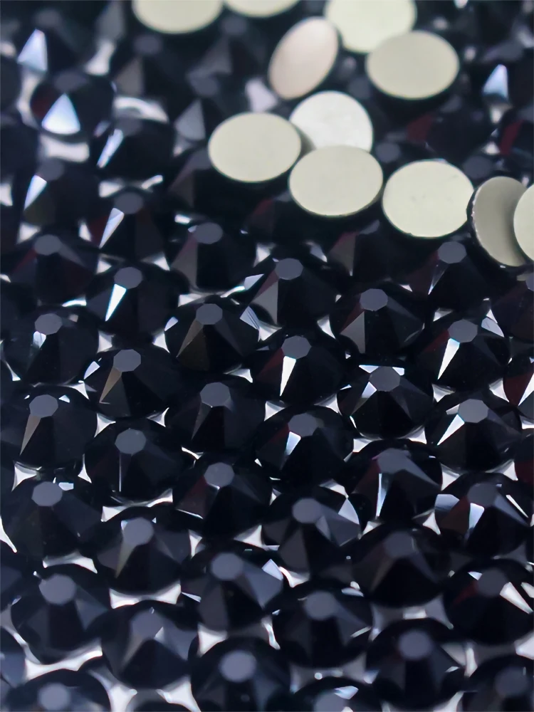 5A Top-Qualität Jet Black 2088 Non-Hotfix Farbe 8 große und 8 kleine Strasssteine mit flacher Rückseite zum Aufkleben mit goldfolierter Rückseite – Detail 6