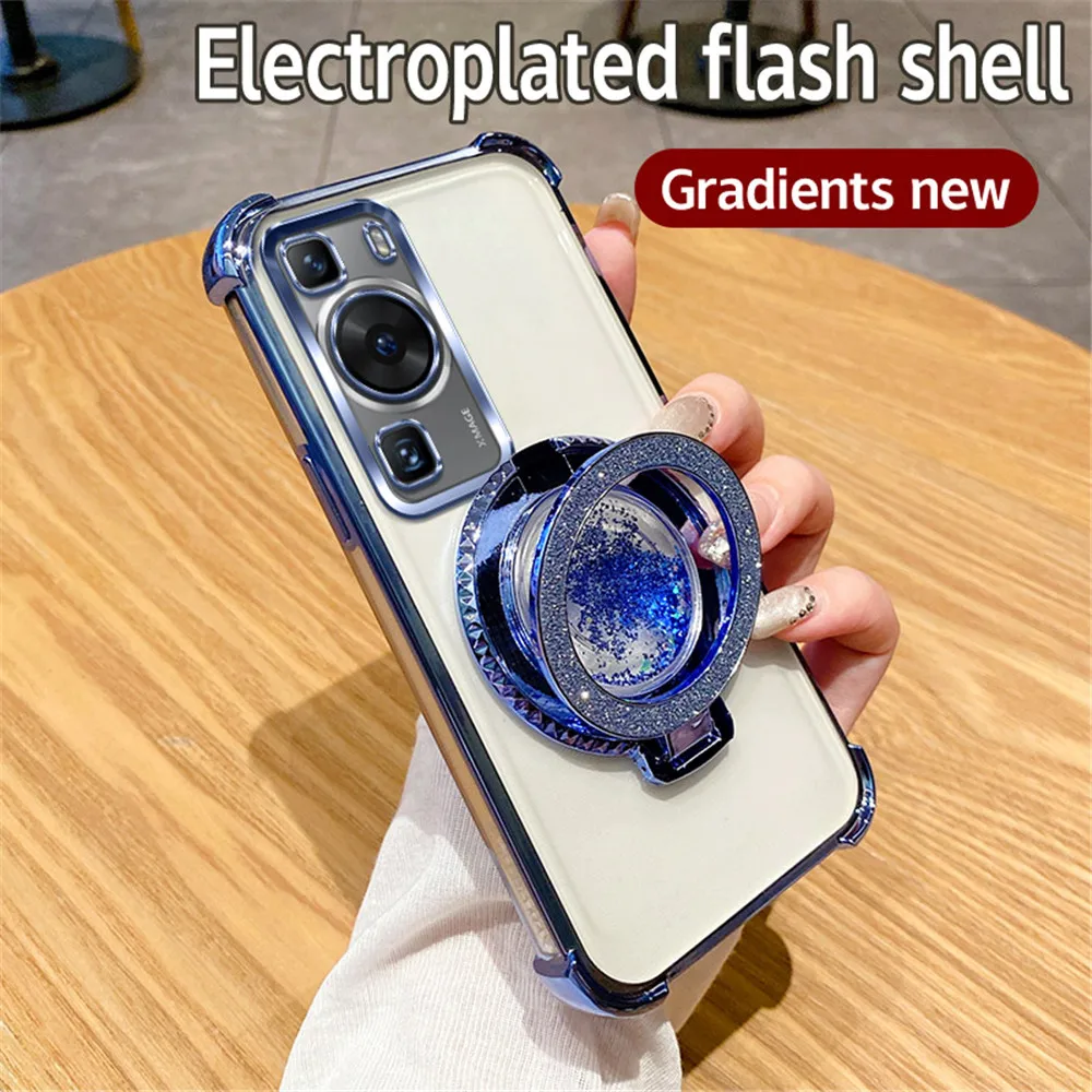 Magnetic Quicksand Bracket Phone Case For Huawei Pura 70 P30 P40 P50 P60 Pro Mate 30 40 50 60 Pro Gradient Glitter Stand Cover