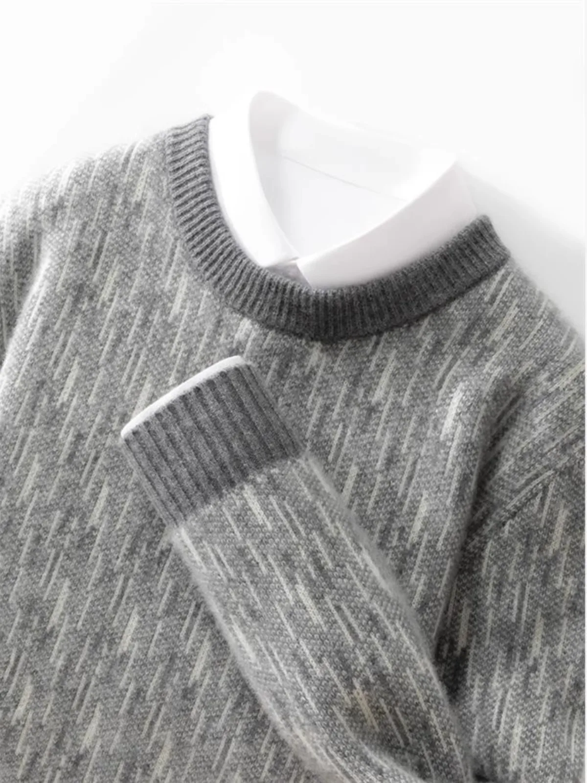 

100% Pure Wool Knitted Sweater Men's round Neck Thickened Patchwork Knitwear Loose Large Size Spring Cashmere Sweater