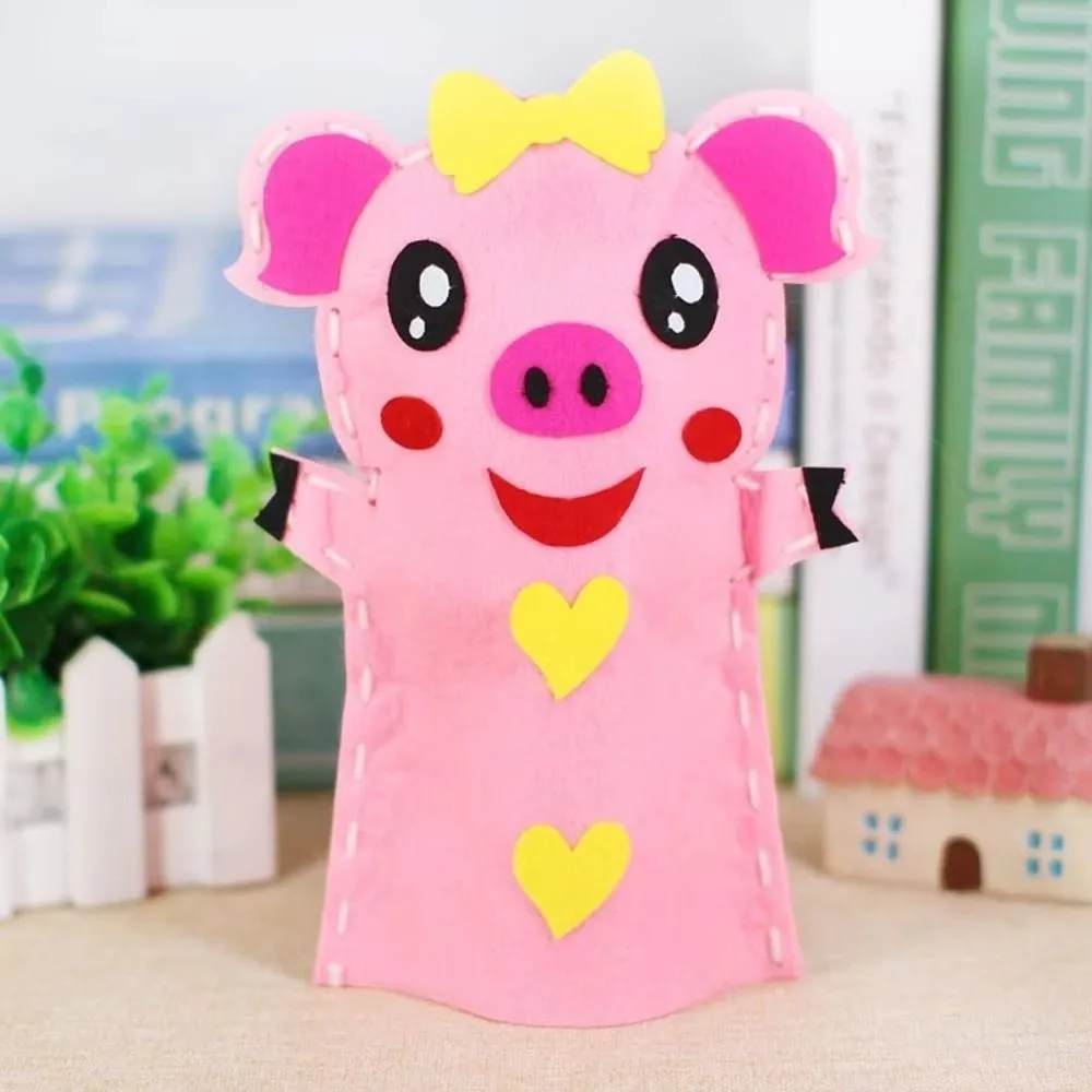 Lovely Cartoon Animal Hand Puppets Non-woven Plastic Teaching Tools Handmade Nylon DIY Craft Puppets Educational Use