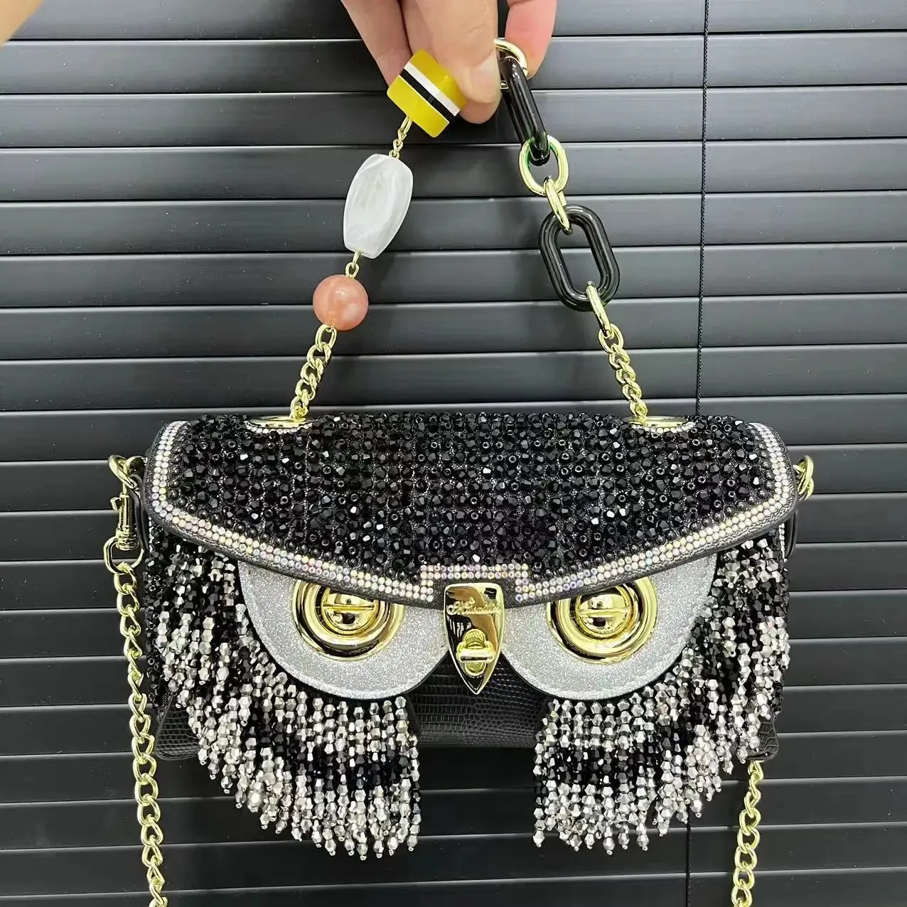 

Personalized owl heavy industry hot diamond fringed handbag niche light luxury diamond jewelry shoulder bag