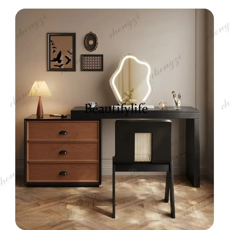 E136 Nordic Extension Vanity Desk Modern Large Square Wooden Bedroom Dressing Table Drawers Cabinets Schminktisch Home