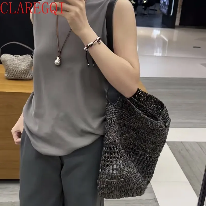 CLAREGQI Fashion Relaxed And Simple cowhide Leather Bags Women Large Capacity Cosy  Handwork Woven Bag All Match Holiday Bag