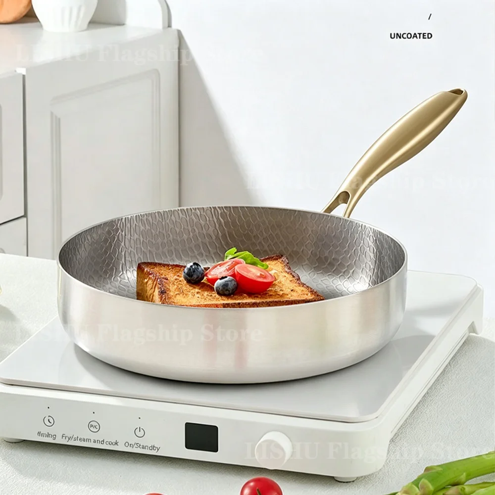 20/24/28cm Titanium Stainless Steel Frying Pan Non-stick wok household Induction Gas stove Steak Egg skillet Kitchen cookware
