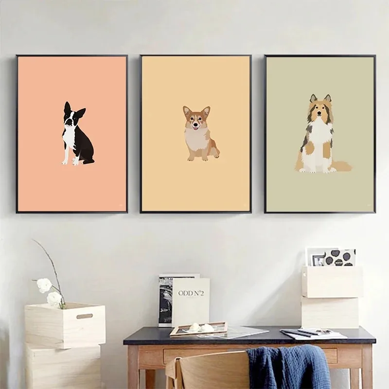 Modern Colorful Abstract Puppy Portrait Poster Wall Art Picture Beagle Koki Bull Dog Canvas Painting Simple Living Room Decor