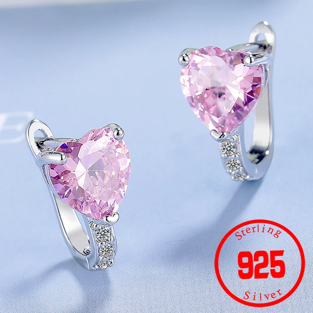 

Red Genuine Natural Garnet 925 Sterling Silver Heart Hoop Earrings for Women Fashion Statement Gemstone Jewelry