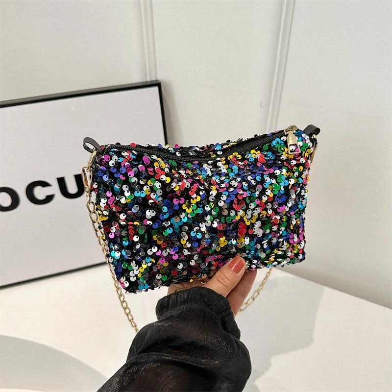 

New Sequin Bucket Crossbody Bag Women Chain Phone Bag Satchels Girls Decor Hangbag Luxury Designer Small Shoulder Bag