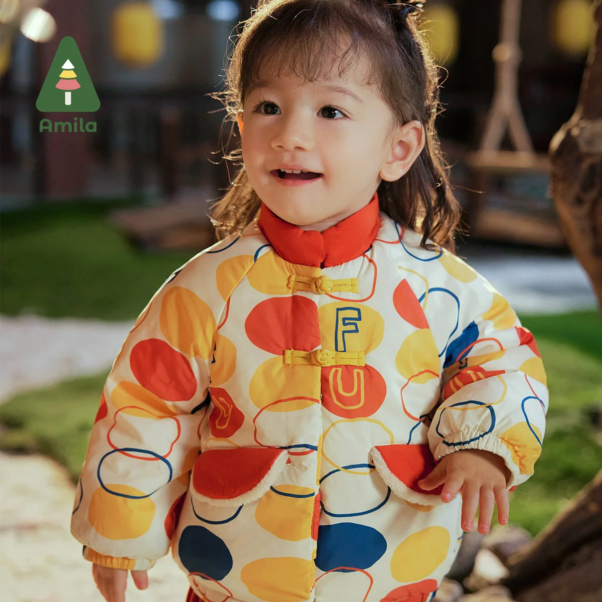 Amila Baby Children Cotton-padded Clothes 2024 Winter New Stand Collar Fleecing Cute Cosy Warm Baby Clothing