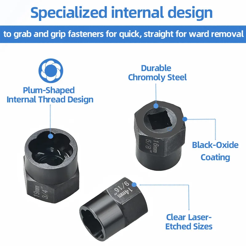 Removes Damaged Impact Nut and Bolt Extraction Tool Set Rusted Damaged Stripped Remover Tool Kit Nut Bolt Extractor Socket Set