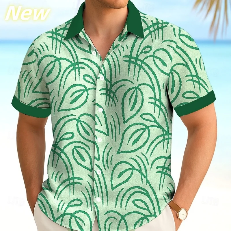 

3D Printed Leaf Stripes Aloha Shirt For Men Colorful Graphic Blouses Casual Short Sleeve Hawalian Shirts Loose Street Lapel Tops