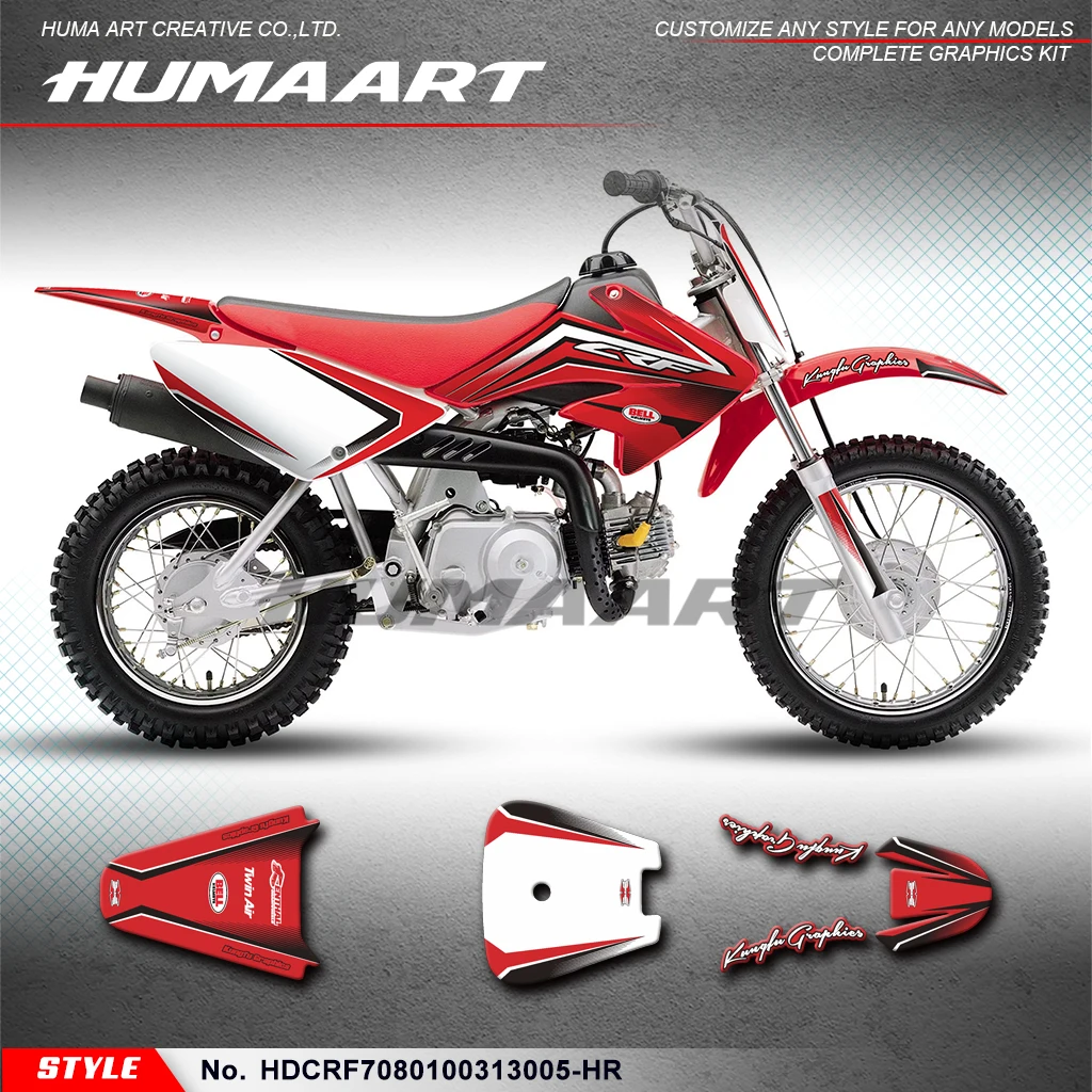 

HUMAART Motorcycle Graphics Stickers Kit for Honda CRF 70 2003-2013 & CRF 80 100 2004-2010, HDCRF7080100313005-HR