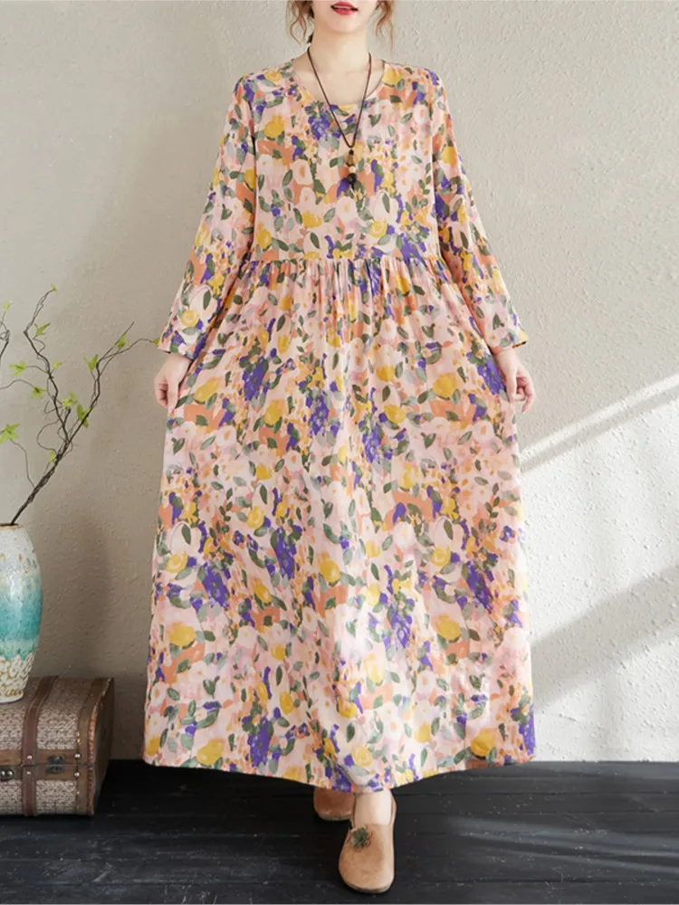 Übergroßes Blumenkleid für Damen, lockere Mode, Damenkleider, lässiges Damenkleid mit langen Ärmeln