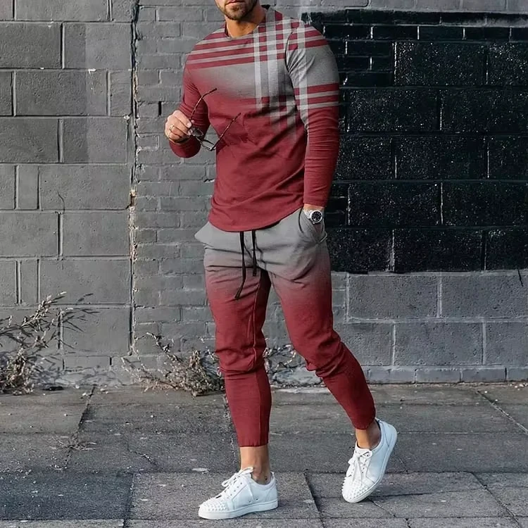 Abbigliamento da uomo nuovo autunno Pantaloni a maniche lunghe moda uomo stampati in 3D Pantaloni a maniche lunghe larghi casual da uomo in due pezzi Set da due pezzi