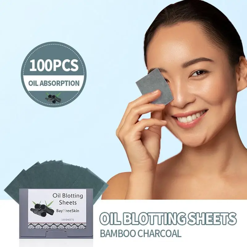 Oil Absorbing Sheets Bamboo Charcoal Blotting Papers 100 Beauty Blotters Oil-Absorbing Tissues Facial Cleaning Supplies Summer