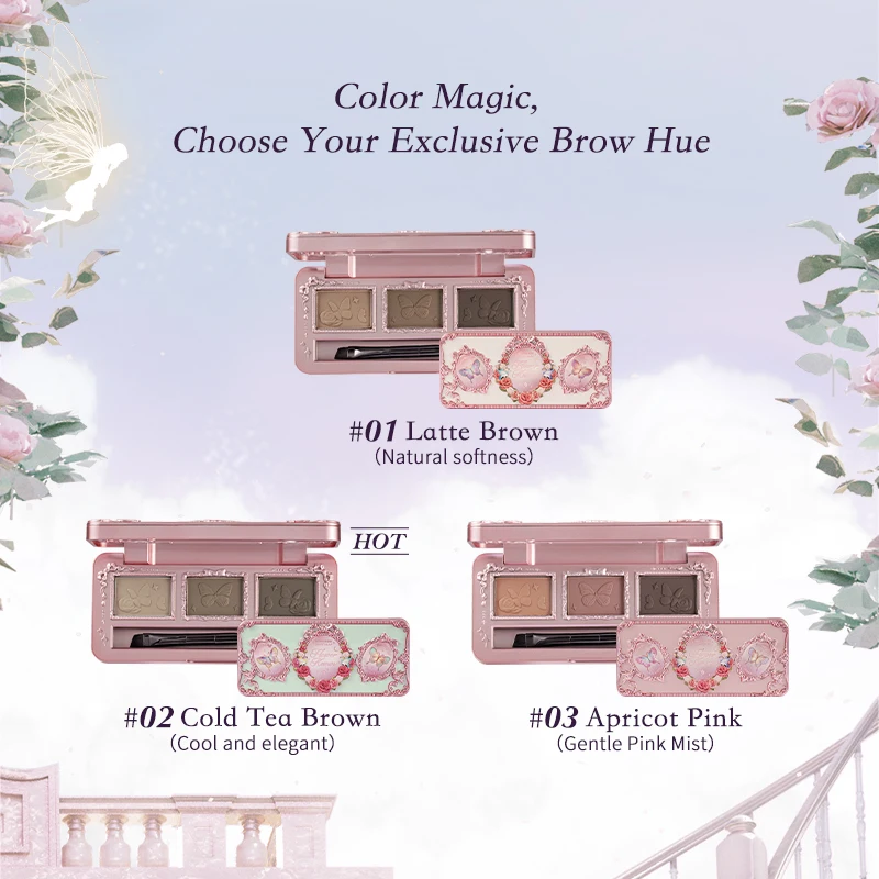 Flower Knows Eyebrow Makeup Kit, Long-Lasting Matte Brow Powder Midsummer Fairytales Collection Eyebrow Palette สีน้ำตาลเข้ม