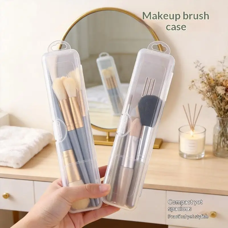3PCS Transparent Makeup Brush Organizer Case Travel Cosmetic Brush Storage Box Dustproof Snap Close Holder with Hanging Loop