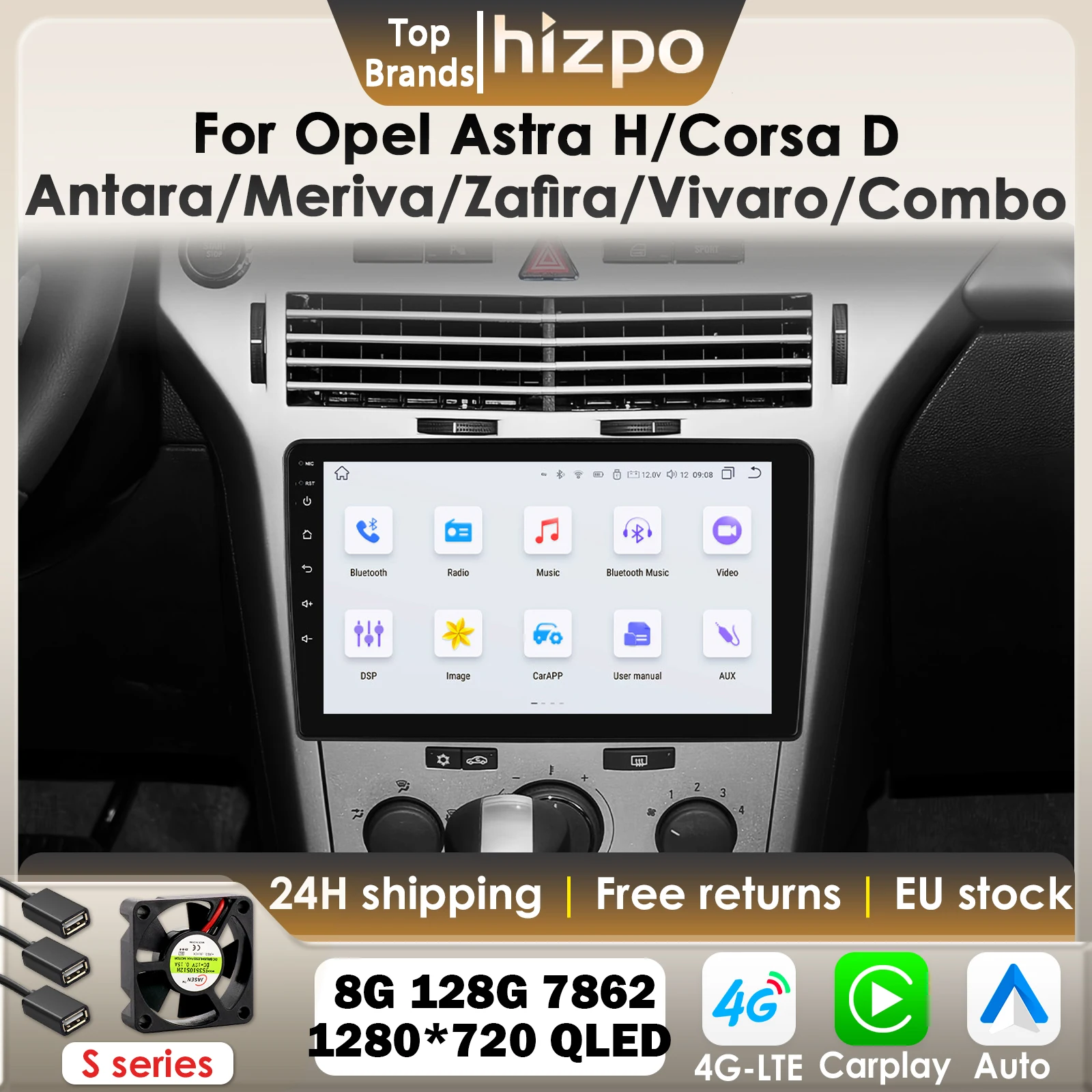 Hizpo 9 "Android 14 Autoradio Per Opel Astra H 2004 Antara Corsa CD Meriva Zafira Vivaro Combo Vauxhall Holden 4G Carplay 7862
