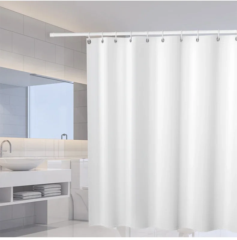 White Shower Curtains Solid Color Bathroom Curtain Polyester Fabric Washable Waterproof Partition Bath Curtain With Hooks