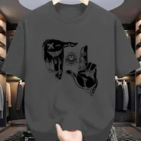 2025 Summer Men's Polyester Casual Breathable Round Neck T-shirt with Gesture Eye Personalized Pattern Printed Outdoor Top 6