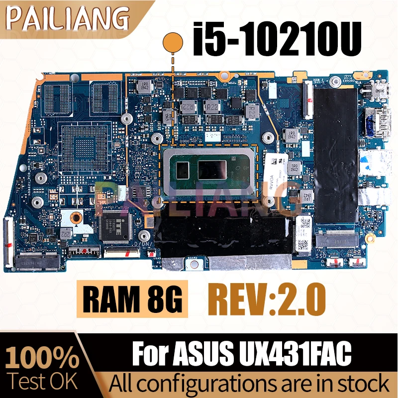 Imagem -02 - Placa-mãe Portátil Testado Completo para Asus Ux431fac Notebook Mainboard Rev:2.0 60nb0mb0-mb2410 I510210u Ram 8g Placa-mãe do Portátil