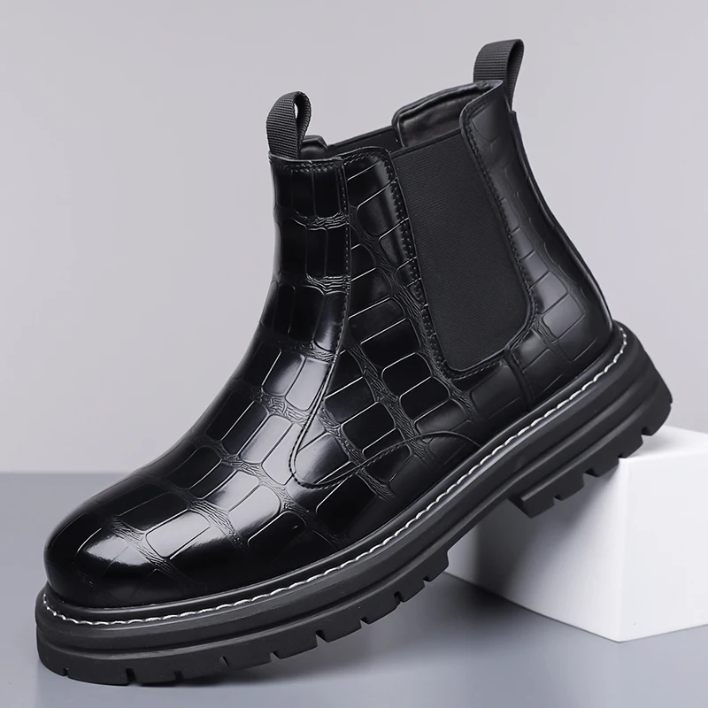 

England style mens casual party banquet chelsea boots slip-on platform shoes cowboy original leather boot trendy ankle botas man