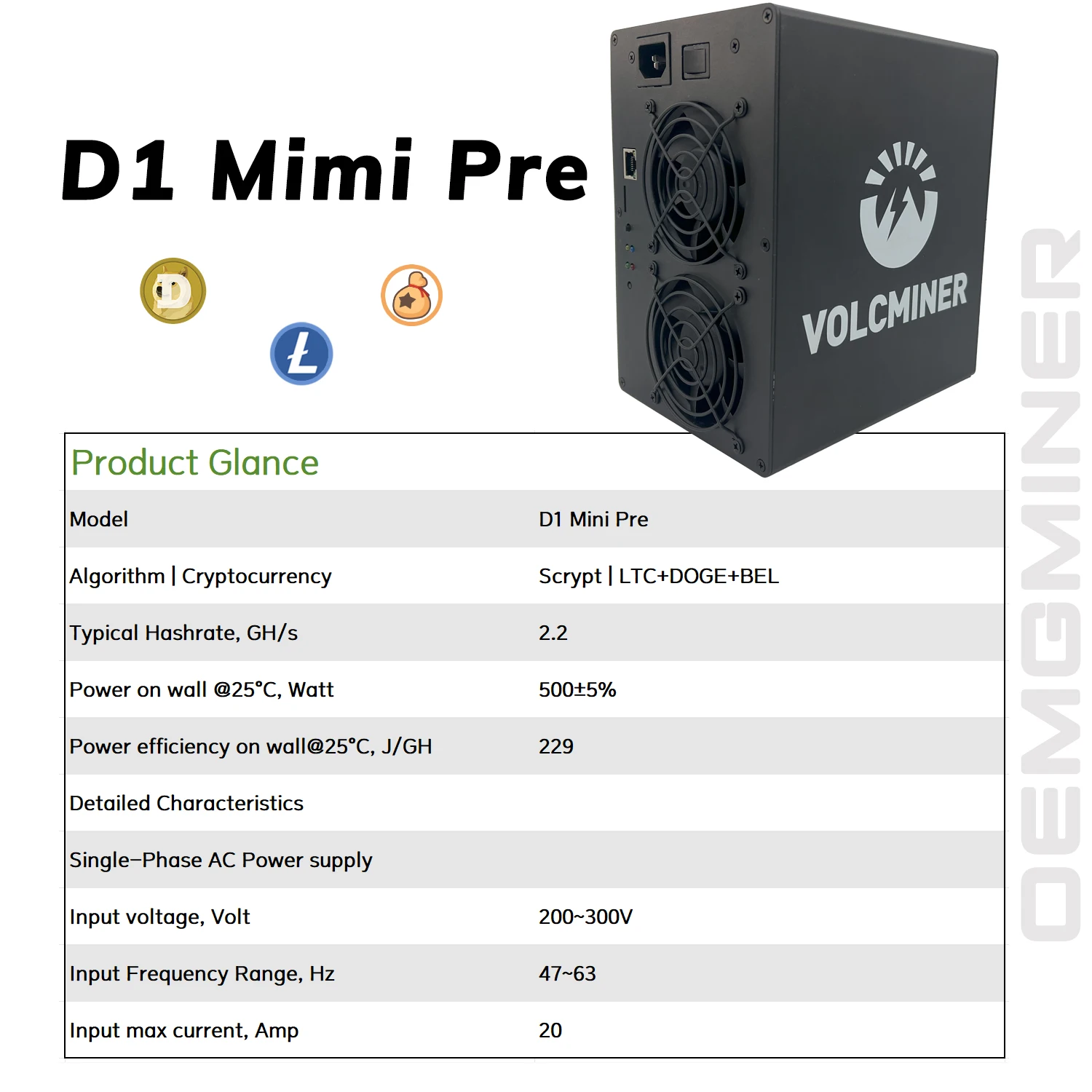 New Arrive VolcMiner D1 Mini Pre 2.2Gh/s 500W LTC&Doge Coin Miner Algorithm Scrypt Mining Machine Ship on March