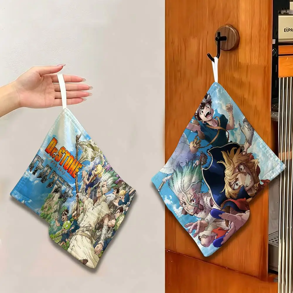 Dr.STONE Anime Thickened Polyester Cotton Hanging Towel, High Absorbent Hand Wiping Towel for Indoor Use
