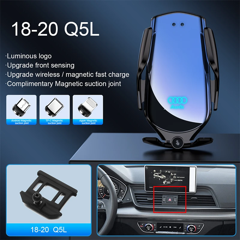 Support de téléphone de voiture réglable avec batterie intégrée, commande tactile recommandée, auto, inductif, chargeur rapide sans fil, évent,